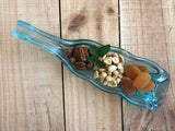 Wine bottle platter | Three-sectioned dish (clear/blue tint)