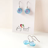 Dichro | Light Blue + pink drop earrings