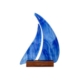 Kiln-fired glass sailboat in blue