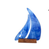 Kiln-fired glass sailboat in blue