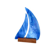 Kiln-fired glass sailboat in blue