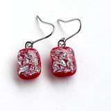 Dichro | Red + Silver drop earrings
