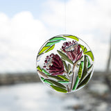 Australian flora depicted in fused glass, large round suncatcher