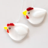 Fused glass Easter ornament, egg-shaped decoration depicting a hen
