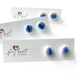 Stripes | White with blues - Stud earrings