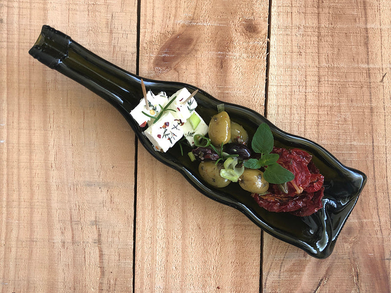 Wine bottle platter | Three-sectioned dish (brown/green)
