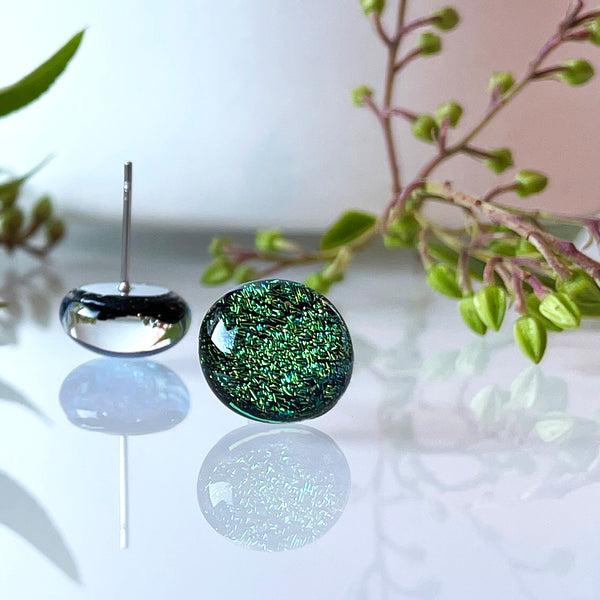 Dichro | Dark green stud earrings