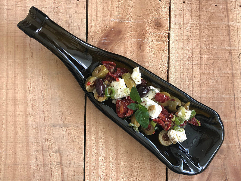 Wine bottle platter | Deep dish (brown/green)