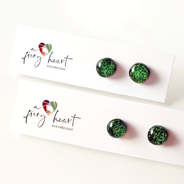 Dichro | Dark green stud earrings
