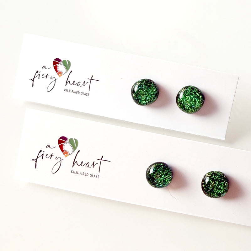 Dichro | Dark green stud earrings
