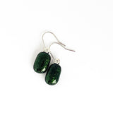 Dark shimmering green earrings, drop earrings, handmade fused glass