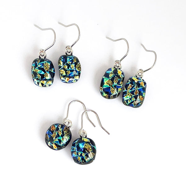 Dichro | Gold + Blue drop earrings