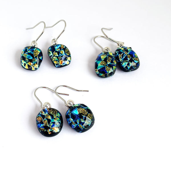 Dichro | Gold + Blue drop earrings