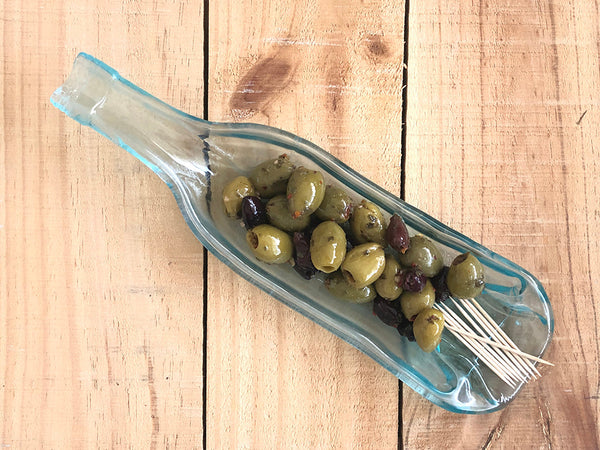 Wine bottle platter | Deep dish (clear/blue tint)