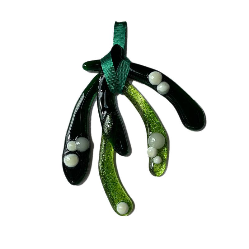 Mistletoe ornament, fused glass