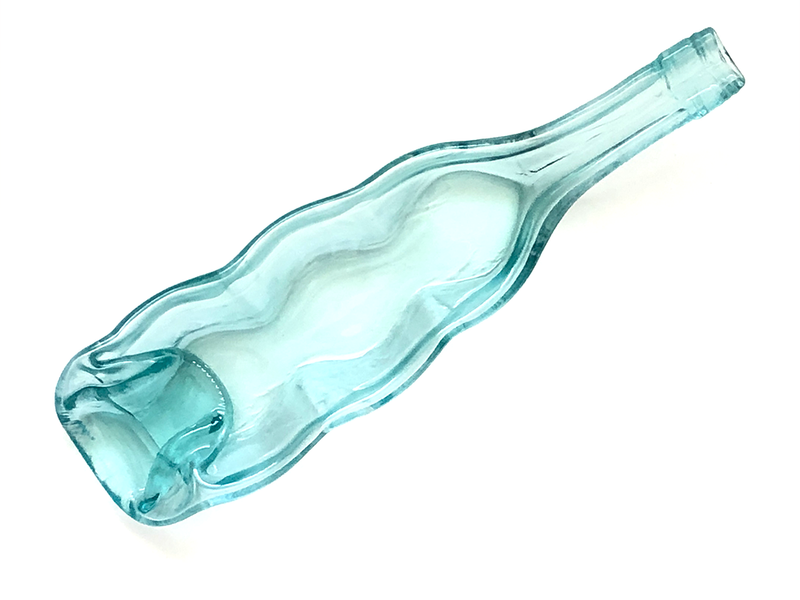 Wine bottle platter | Three-sectioned dish (clear/blue tint)