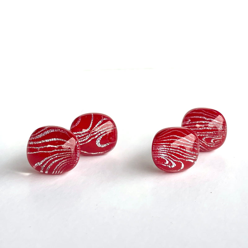 Dichro | Red + Silver stud earrings
