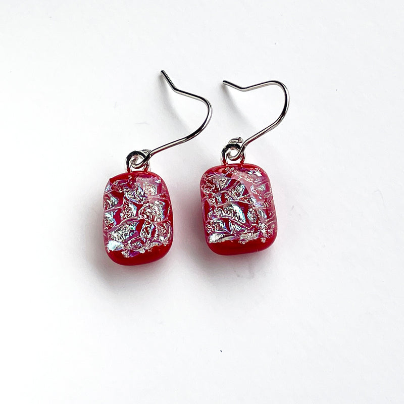 Dichro | Red + Silver drop earrings