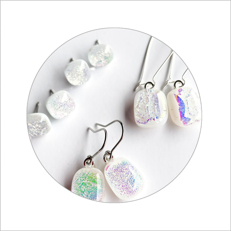 Dichro | White + Silver - Drop earrings