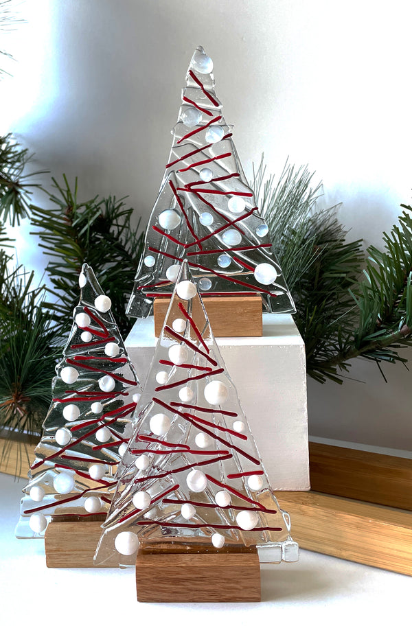 Table-top Ornament | Christmas Tree with white dots + red stringers