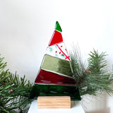Table-top Ornament | Red, Green + White Christmas Tree