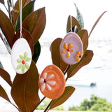 Fused glass Easter ornament, egg-shaped decoration with flower