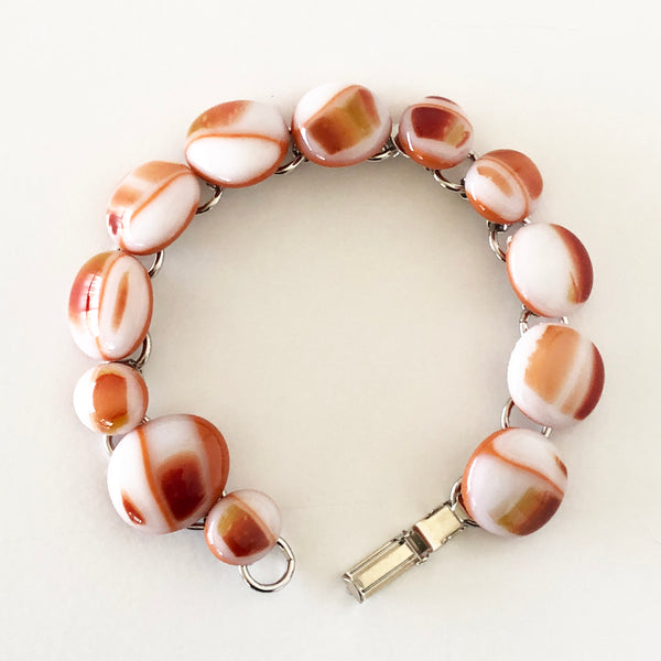 Handmade fused glass bracelet in fall colours, brown and terracotta