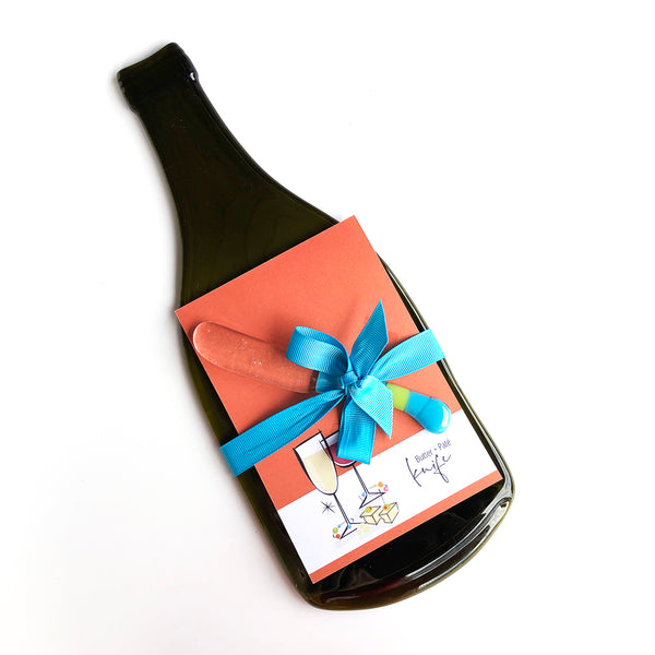 Foodie Gift Set  | Wine bottle cheese board, paté knife + gift wrap