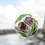Australian flora depicted in fused glass, large round suncatcher 