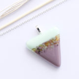 Mint and purple triangle pendant, handmade