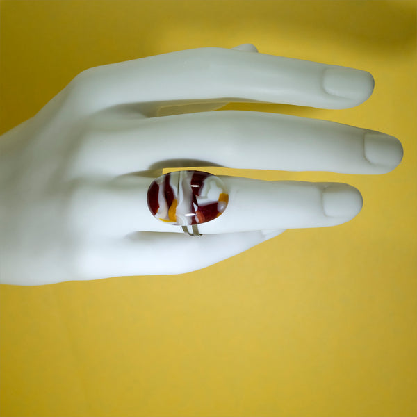 Fused glass ring, handmade, delicate swirl pattern