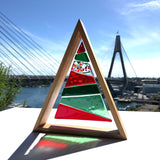 Table-top Ornament | Deluxe Christmas Tree in wooden triangular frame - Red + Green