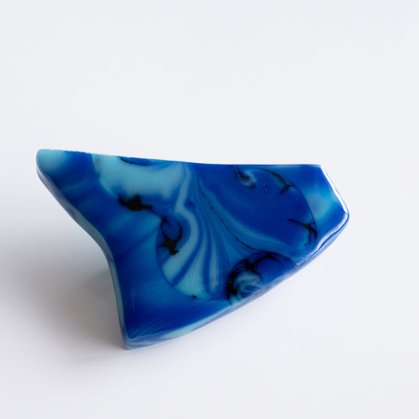A Fiery Heart | Fused Glass Brooch | Deep Ocean Blue