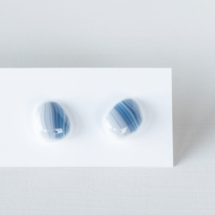 Stripes | White with blues - Stud earrings