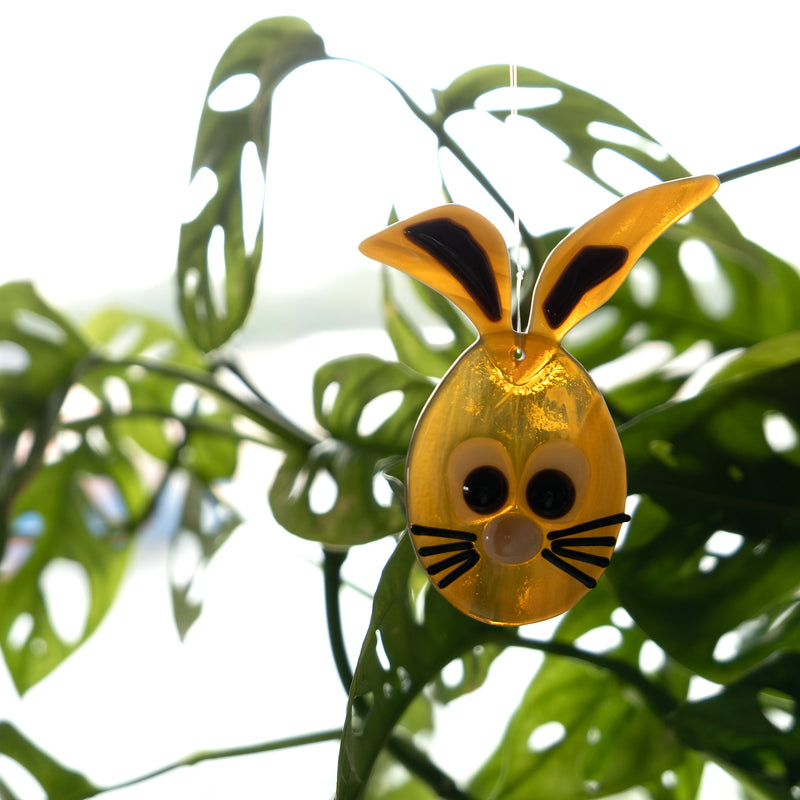 Fused glass Easter ornament, egg-shaped decoration depicting a bunny head