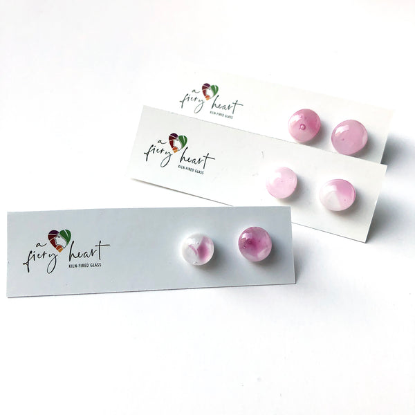 Elegant | Pink + White - Stud earrings