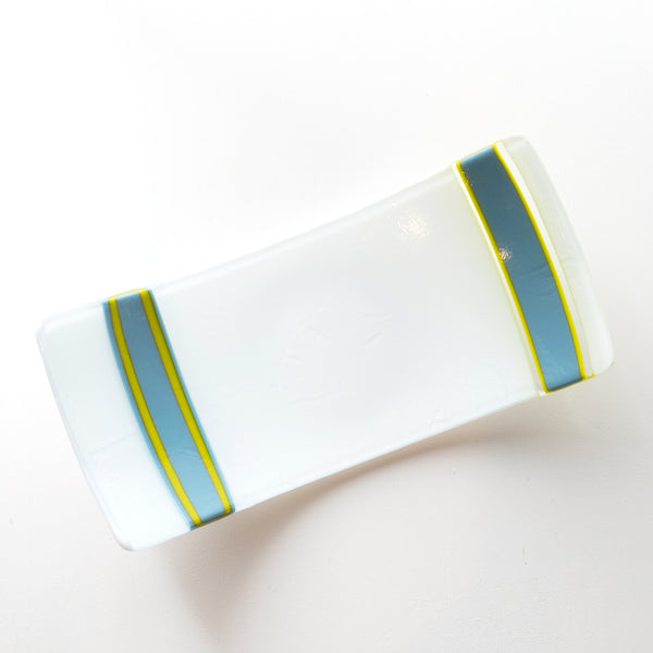 Bowl | White with Blue + Lime Green stripes