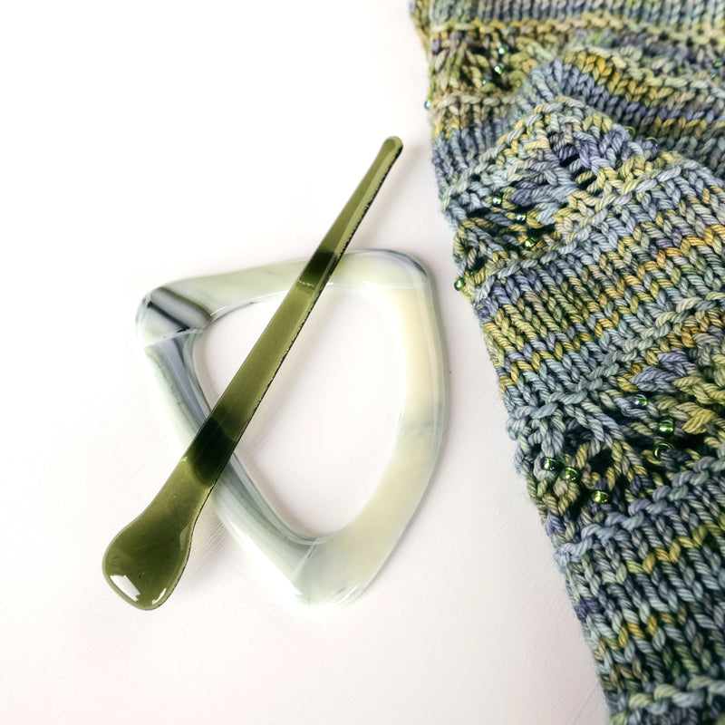 Knitted or crochet scarf holder | Sage